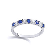 (P) Jewelco London Ladies Rhodium Plated Sterling Silver Blue CZ Alternating 9 Stone Half Eternity Ring - GVR927