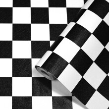 Tapete Selbstklebend Vinyl Wasserdicht Schachbrettmuster 44x300 cm — möbelfolie schwarz weiß, klebefolie küchenfronten