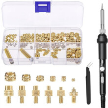 Heat-Set Insert Tip Set - with Soldering Iron and 130Pcs Thread Inserts, for 3D Printer Parts or Plastic Parts EU Plug
