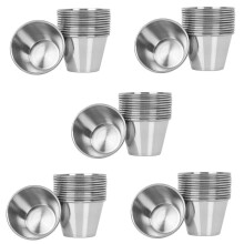 Pack of 60 - Premium Brushed Stainless Steel Condiment Sauce Cups Spices Pots Liquid Dips Bowls - 2.5Oz 70Ml