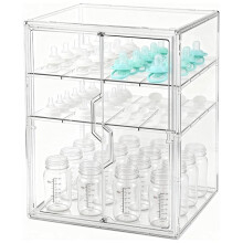 Baby Bottle Organizer, 3-Tier Bottle Storage for Countertop with Double Magnetic Doors, Clear Plastic Bottle Station