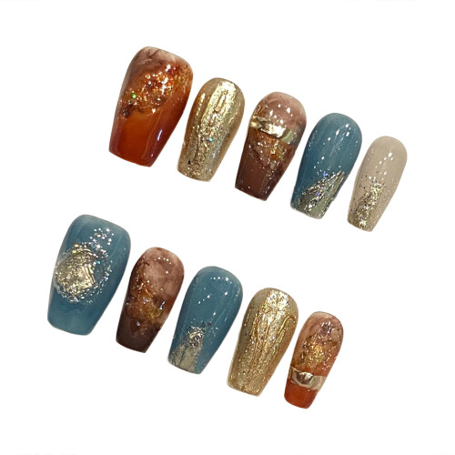 (S) Metal Ombre Nails Fall Manicure Set 1