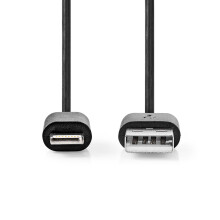 Lightning-kabel | USB 2.0 | Apple Lightning, 8-polig | USB-A-stekker | 480Mbps | Vernikkeld | 1,00 m | Rond | PVC | Zwart | Doos