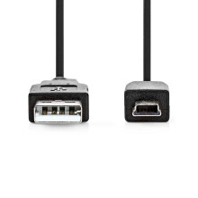 USB-kabel | USB 2.0 | USB-A-stekker | USB Mini-B 5-polig mannelijk | 480Mbps | Vernikkeld | 2,00 m | Rond | PVC | Zwart | Doos