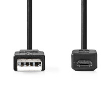 USB-kabel | USB 2.0 | USB-A-stekker | USB Micro-B-stekker | 480Mbps | Vernikkeld | 2,00 m | Rond | PVC | Zwart | Doos