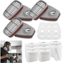 6001 Filter for Respirator Mask Set, 80 Filter Cotton 6 Filters and 6 Cover Caps, for 6100, 6200, 6800, 7502