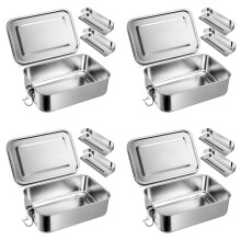 4X 47 Uns Bento-Låda, Matlåda i Rostfritt Stål för Tonåringar, Bento-Låda i Metall med 8 Flexibla Fack, 1400 Ml Lunchlåda