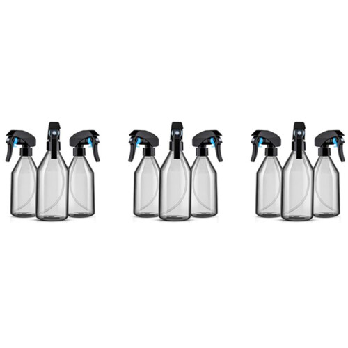 Plastic Spray Bottles for Cleaning Solutions,10OZ Reusable Empty Container with Durable Black Trigger Sprayer, 9Pack