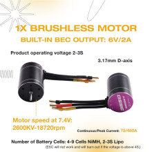3650 2600KV High-Speed Brushless Motor and 75A Brushless ESC for Arrma Hsp Redcat Rc4wd Axial Scx10 D90