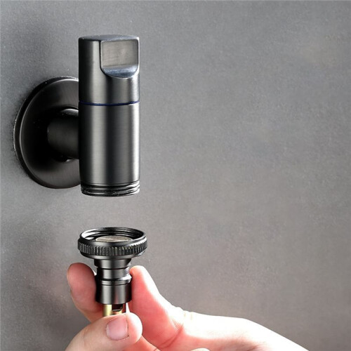 Automatic Water Stop Valve All-Copper Washing Machine Faucet Universal 4/6 Points Silver 2