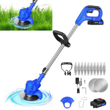 (w/ 2 Batteries) Cordless Grass Trimmer with Battery and Metal Blades Powerful Electric Strimmer Garden Grass Edger Weed Cutter Lawn Trimmer Set, Telescopic Handle