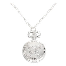 Silber Quarz Schmetterling Arabische Ziffern Taschenuhr mit Vintage Halskette