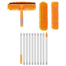 Two-in-One Splicing Rod Window Scraper Window Cleaning Stainless Steel Telescopic Pole with Dual-Sided Blade-3.85m