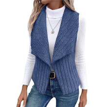 Damen Herbst und Winter Lässige Einfache Ärmellose Plüschweste Weste Jacke Strickjacke Weste Blau L