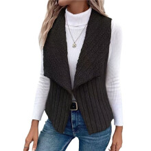 Damen Herbst und Winter Lässige Einfache Ärmellose Plüschweste Weste Jacke Strickjacke Weste Schwarz S