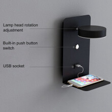 2X Reading Wall Light with USB Port Charging  Rack Bedside Lamp with  -Black