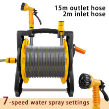 Garden Hose Reel 15M, Compact &amp; Portable Hose Pipe Reel, 7 Pattern Nozzle, Outdoor Flexible Hose Reel Set for Garden Patios and Balconies