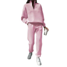 Completo Tuta da Donna Composto da 2 Pezzi In Pile, Felpa con Mezza Zip e Pantaloni da Jogging, Tuta Sportiva Rosa L
