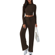 Abbigliamento Sportivo Y2K da Donna, Due Pezzi, Top Attillato A Maniche Lunghe, Pantaloni A Gamba Larga, Abbigliamento Casual Sportivo Primaverile e