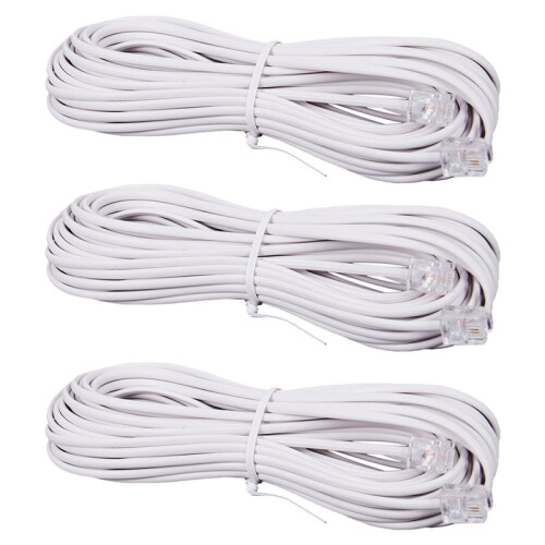 3Pcs 10M RJ11 Telephone Connector Extension Cable White