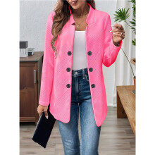 Damen Stehkragen Blazer Jacke Lässig Langarm Zweireihig Elegant Business Büro Blazer Rosenrot S