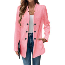 Damen Stehkragen Blazer Jacke Lässig Langarm Zweireihig Elegant Business Büro Blazer Rosa M