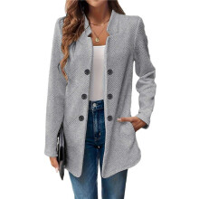 Damen Stehkragen Blazer Jacke Lässig Langarm Zweireihig Elegant Business Büro Blazer Grau S