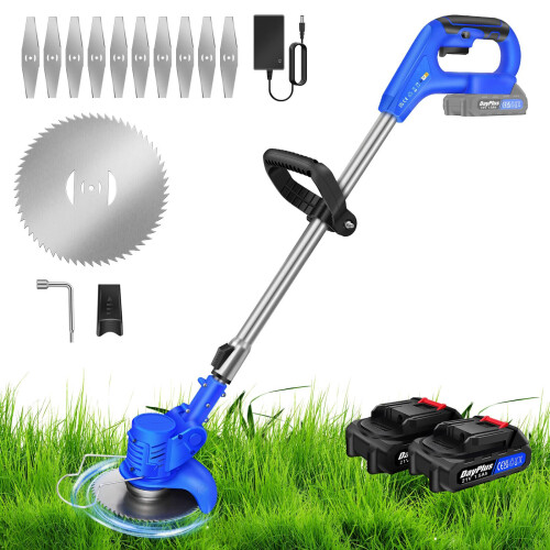 (With 1 Battery) Grass Trimmer Electric Trimmer Edger Lawn Mower Grass Cutter Kit, Pruning Cutter Garden Tools with Battery Metal Blade for Garden