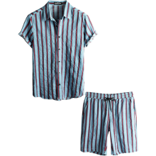 Ensemble d'été pour homme Chemise hawaïenne Short Décontracté Élégant Bleu M — tenue plage homme