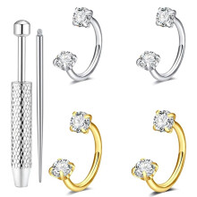 Doppelter C-Förmiger Nasenring, Vielseitiger Ohrring, Körperschmuck, Nasenpiercing-Kugelgreifer-Werkzeugset Aus Stahl Satz 2