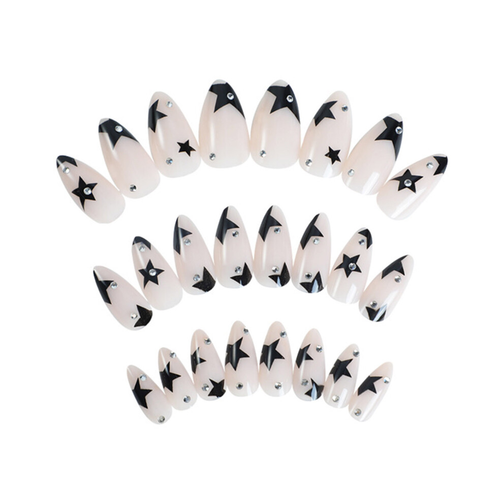 Reach-Tools Glossy Press-On Nails With Black Stars, Reusable