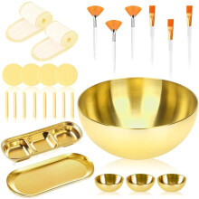 26-Teiliges Set Goldener Kosmetik-: Fächerpinsel, Mischschalen, Serviertabletts und Mehr