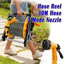 Garden Hose Reel 30M, Compact Hosepipe with 7-Pattern Water Spray Gun, Adjustable Nozzles, Portable Garden Hose Pipe Reel for Gardens, Patio Balconies