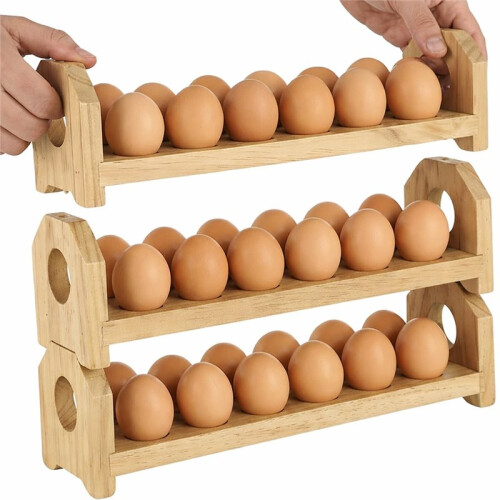 Wooden Egg Holder for Countertop, 3-Tier Stackable Design, Holds 36 Eggs, Ideal for Kitchen Organization 1