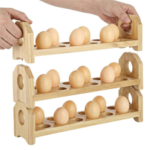Wooden Egg Holder for Countertop, 3-Tier Stackable Design, Holds 36 Eggs, Ideal for Kitchen Organization 2