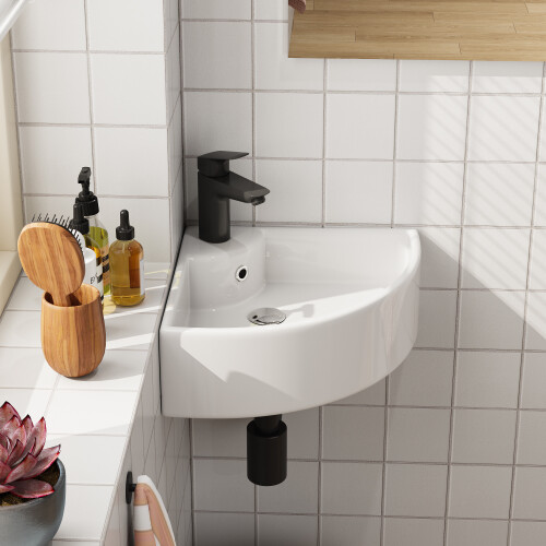 Corner Basin Ceramic Cloakroom Sink Small Bathroom Wall Hung Space Saving 46x33cm 2