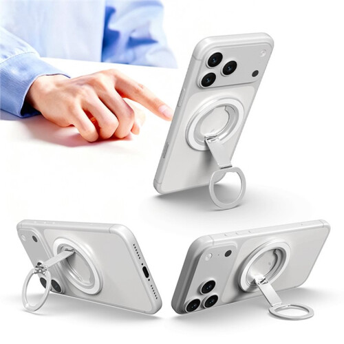 Magnetic Phone Holder, Multi-Functional Foldable, Portable Desktop Rotating Ring Holder Silver 1