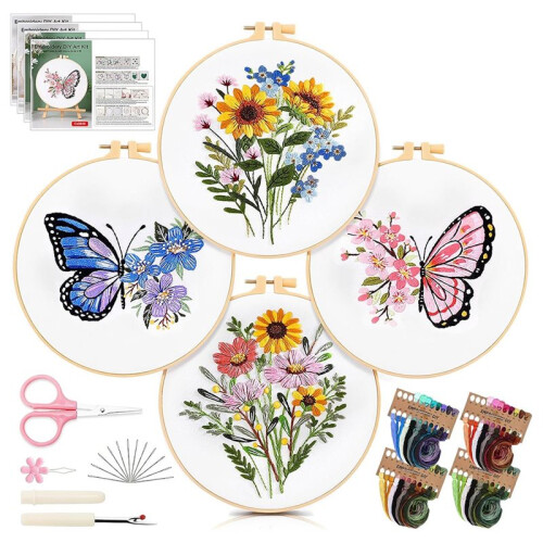 Embroidery Kit for Beginners: Complete Set with Patterns, Hoops, Scissors, and More