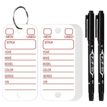 PVC Tags with Labels and Rings, Car Key Tags for Organization, Identifiers, and Luggage Tags with Markers 200PCS White