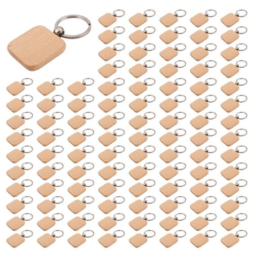 180Pcs Blank Square Wooden Keychain DIY Key Tag Gift