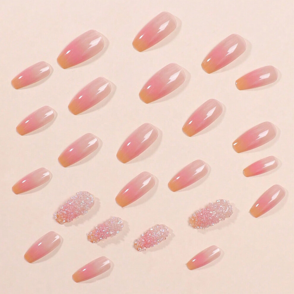 Zhouq-Outdoors Eco-Friendly Rhinestone Pink Fake Nails For Salons