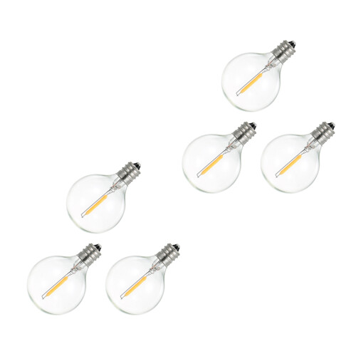 6Pcs G40 LED Replacement Light Bulbs, E12 Screw Base Shatterproof LED Globe Bulbs for Solar String Lights Warm White