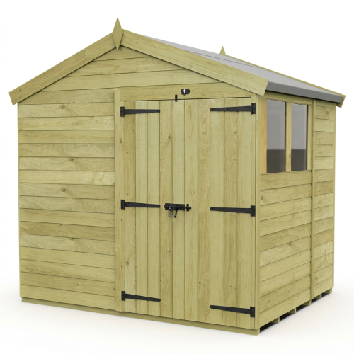 8 x 7 Apex Shed Tanalised (Double Door, With Windows) 1