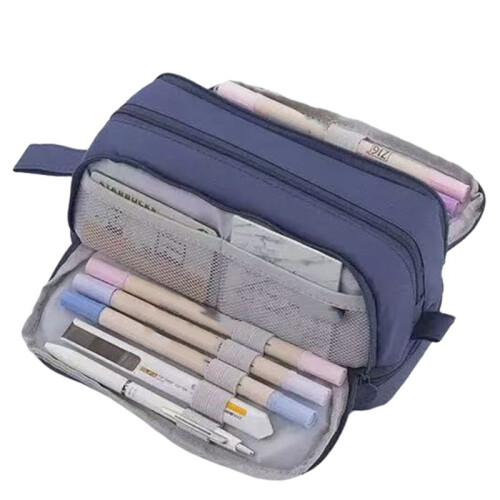 Large Capacity Four-Opening Pencil Case Popular Pencil Case Uniform Pencil Case Multi-Function Simple Solid Color A
