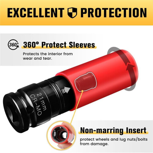 21mm 1/2inch Drive Wheel Protector Impact Socket, Non-Marring Lug Nut Thin Wall Deep Socket Set 1