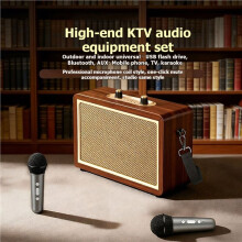 Portable Retro Wooden Speaker with Microphone Outdoor Karaoke Speakers Vintage Wireless Stereo Sound System