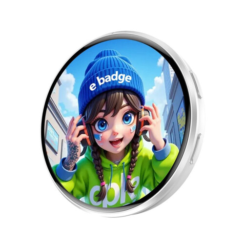 Electronic Badge Dynamic Light- E-Badge  1.5-Inch Touchscreen Magnetic Anime/Manga/Celebrity White