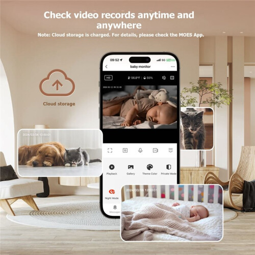 Monitor de Vídeo para Bebês de 4,5 Polegadas, Câmera de Segurança Wi-Fi de 2 MP com Temperatura, Luz Suave e Canções de Ninar para Casa. A 1
