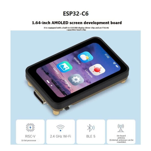 Placa de Desenvolvimento Sem Fio ESP32-C6 com Tela LCD de 1,64 Polegadas, Resolução 280x456 e Tecnologia Touchscreen, Wi-Fi e . 2