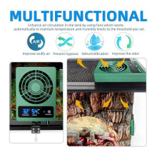 Reptile Ventilation Fan with Humidity Sensor and High-Temp Alarm, Fan Dehumidifier for Reptile Enclosure and Terrarium